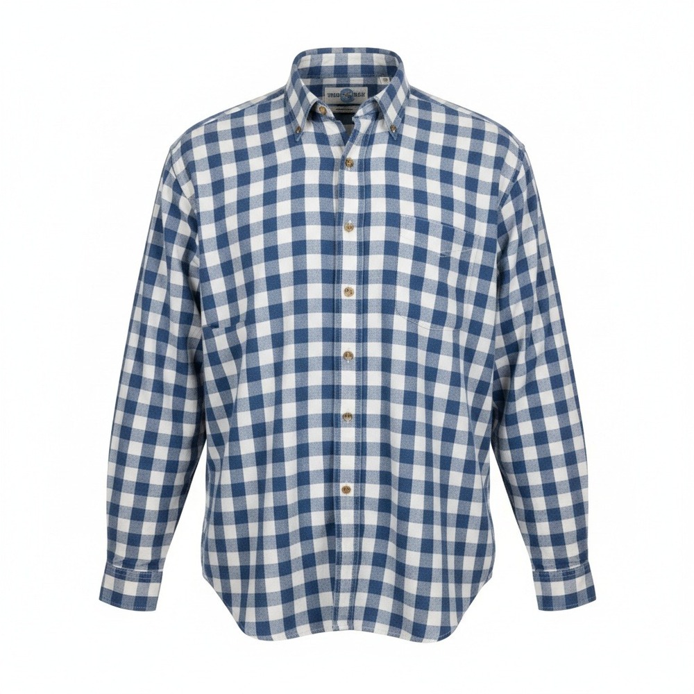 Vintage‎ Mens Shirt Gingham XL Blue White World Island Buffalo Check 100% Cotton